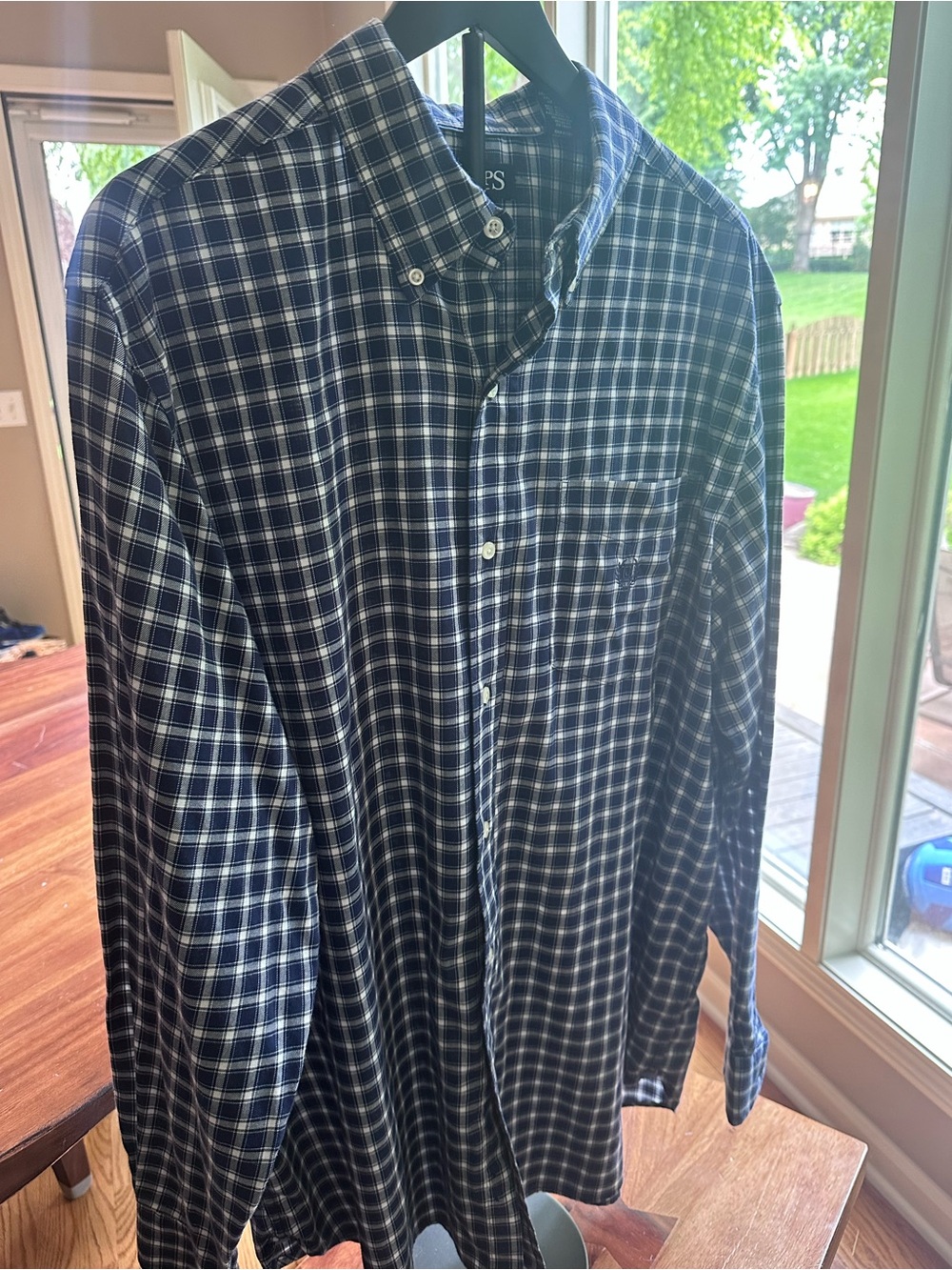 Chaps XLT Navy Plaid Button Down Shirt Stretch Easy Care Twill Long Sleeve